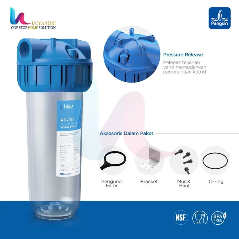 Penguin Filter Air PBF 10 CTO PRO Bleu Saringan Air 10 inchi Kuningan 1