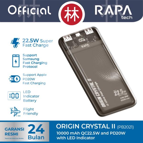 Gambar RAPAtech PB2021 - ORIGIN CRYSTAL II - QC 22.5W LED 10000 mAh Powerbank - PB2021 dari RAPAtech Jakarta Kota Administrasi Jakarta Barat Tokopedia