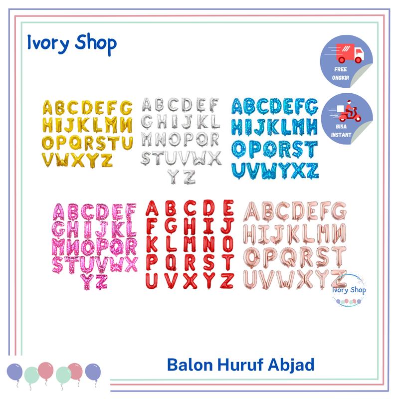 Balon Foil Huruf Abjad Letter Angka Pink Biru Merah Red Blue 0