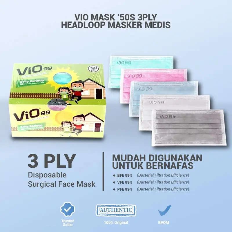VIO MASK '50S 3 PLY EARLOOP KIDS - MASKER MEDIS ANAK FILTRAS - Shop ...