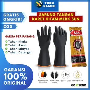 SARUNG TANGAN KARET TEBAL HITAM PANJANG BAGUS / RUBBER GLOVES SUN