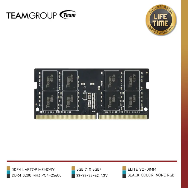 Memory TEAM - TED48G3200C22-S01 Elite 8GB DDR4 3200 SODIMM