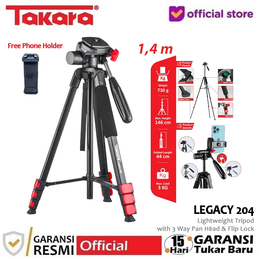 Takara LEGACY 204 Lightweight Tripod Fluid Head for Camera Smartphone