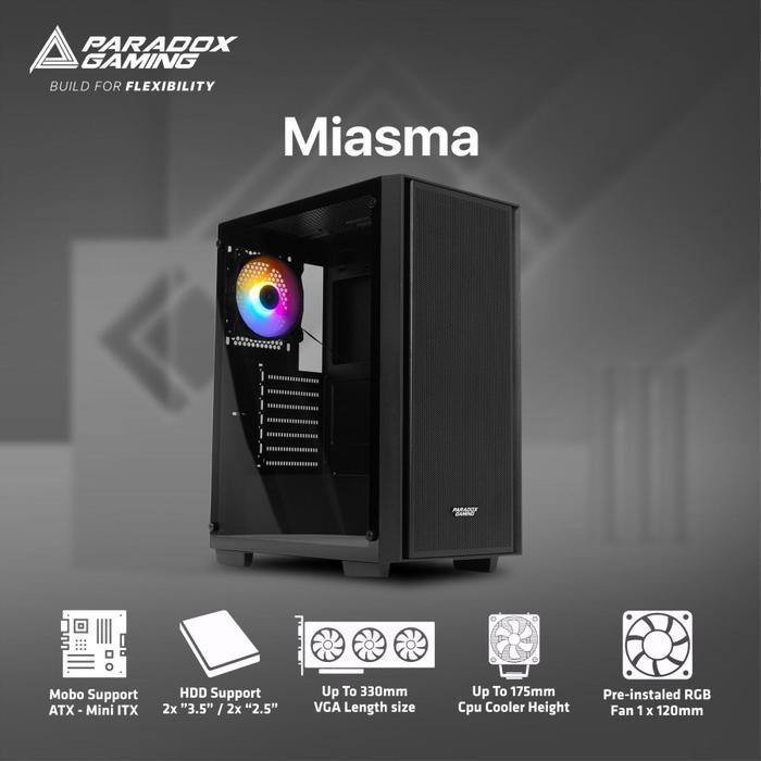 Gambar PARADOX GAMING MIASMA Free 1 Fan RGB - Casing PC ATX | Case CPU Gaming dari GX COMP Kota Bandung Tokopedia