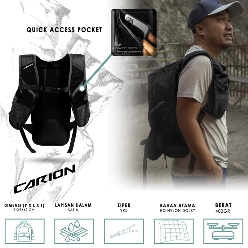 Tas Ransel Hydropack Sepeda Running Trail Carion Almo Black Bag 2