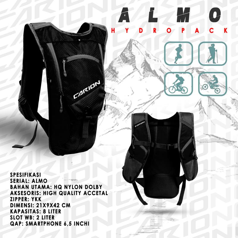 Tas Ransel Hydropack Sepeda Running Trail Carion Almo Black Bag 2