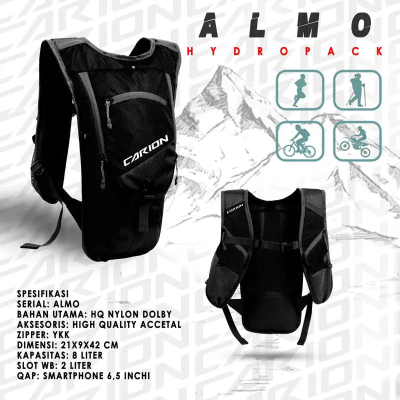 Tas Ransel Hydropack Sepeda Running Trail Carion Almo Black Bag 1
