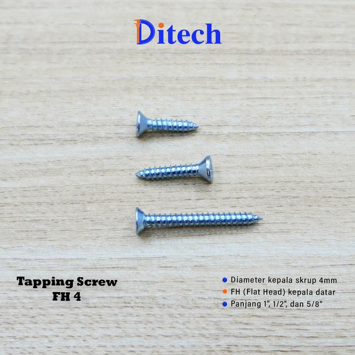 Jual [100 PCS] Sekrup FH 4 / Tapping Screw Flat Head FH 4 Baut Obeng ...