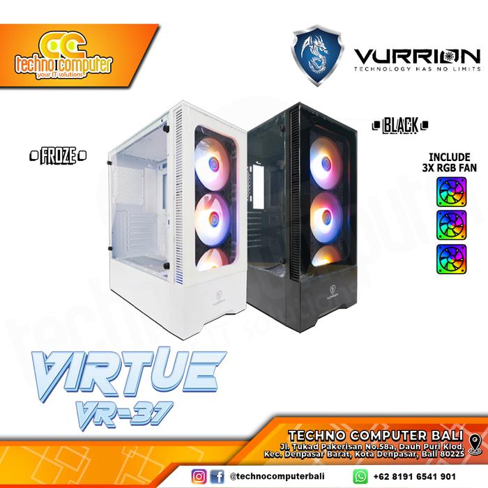 Gambar CASING VURRION VIRTUE VR-37 - ATX Case Tempered Glass (3x RGB Fan) dari Techno Computer Bali Kota Denpasar Tokopedia