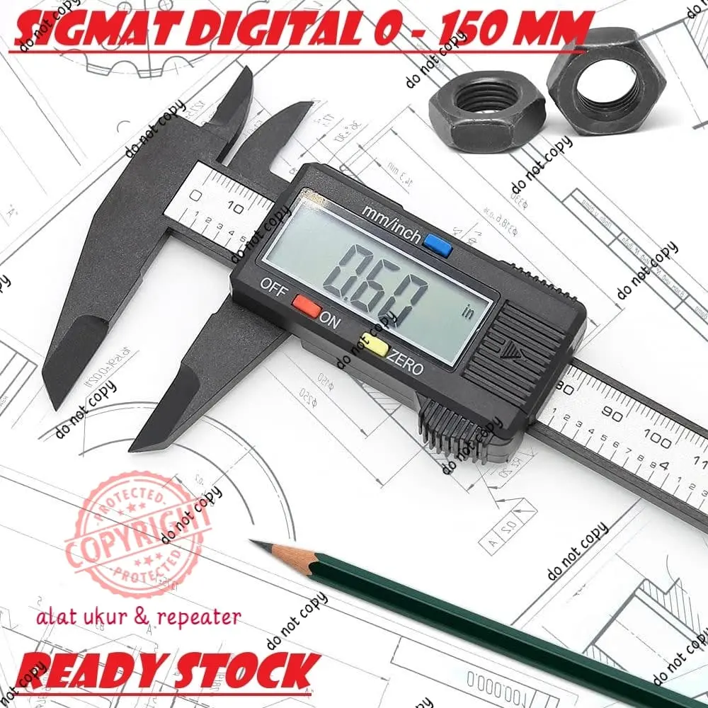 Sigmat Digital Stainless Vernier Caliper Jangka Sorong Alat Ukur 150mm