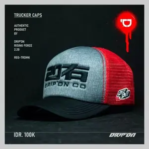 Drip On Topi Pria Original Trucker Hat Black Grey Red CFG Bahan Lotto Nyaman Adjustable All Size 60-63 cm Sirkulasi Udara Mudah