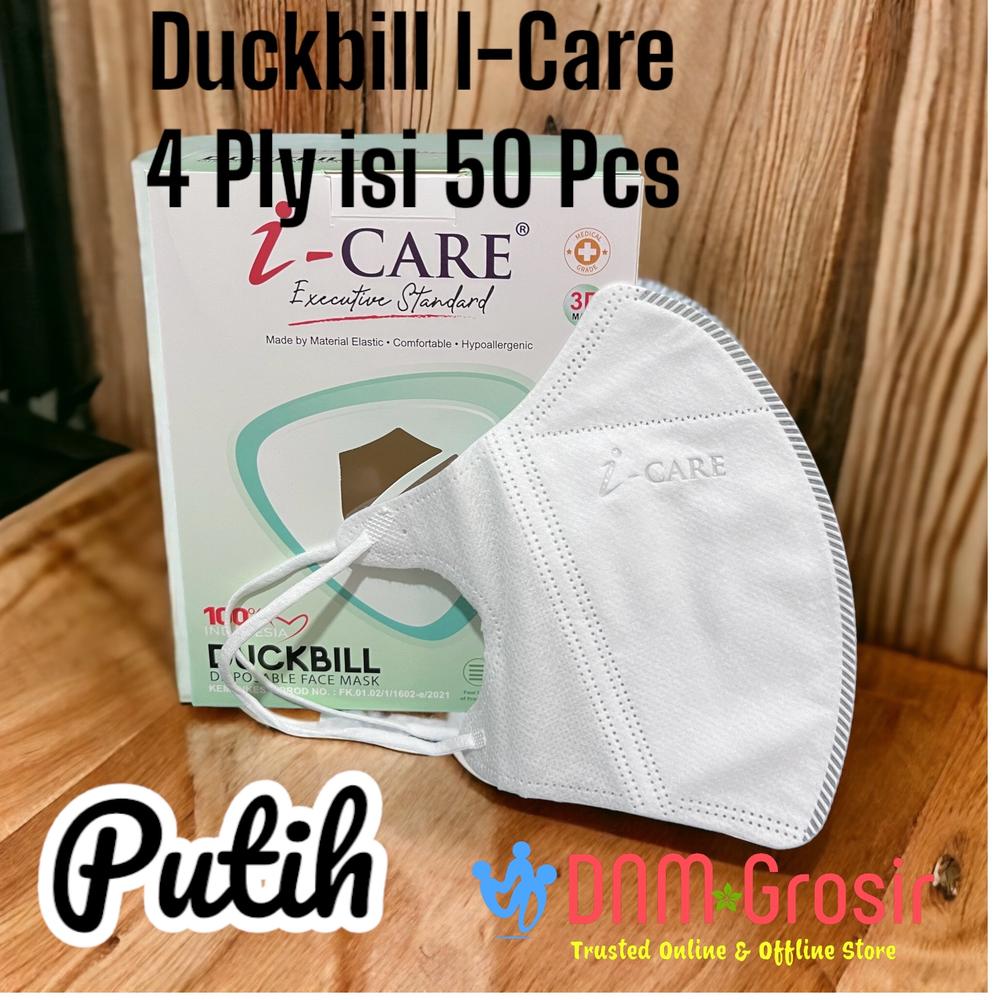 Masker Duckbill I Care Putih Hitam Abu 4 Ply isi 50 pcs Embos Kemenkes - IC PUTIH NONBOX
