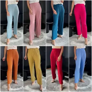 Celana Panjang Wanita Plisket Pinggang Karet Bawahan Kulot Muslimah