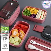 Gambar LUNCHBOX PLASTIK OR-301 2 LAYERS 1500ML - KOTAK MAKAN + SENDOK &SUMPIT - Red Pink dari Ollahomeliving Kota Bogor 2 Tokopedia