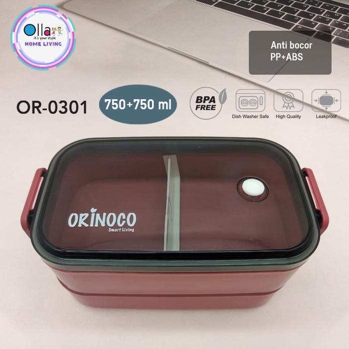 Gambar LUNCHBOX PLASTIK OR-301 2 LAYERS 1500ML - KOTAK MAKAN + SENDOK &SUMPIT - Red Pink dari Ollahomeliving Kota Bogor Tokopedia