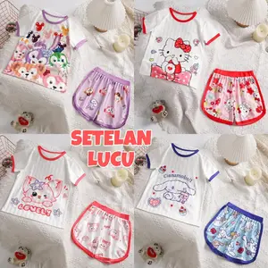 TOKYOBERRY SETELAN LUCU BAJU TIDUR ANAK CEWEK FASHION SANRIO SANTAI