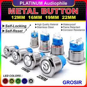 Saklar On Off Stainless Lampu Metal Push Button Switch 12mm 16mm 19mm 22mm