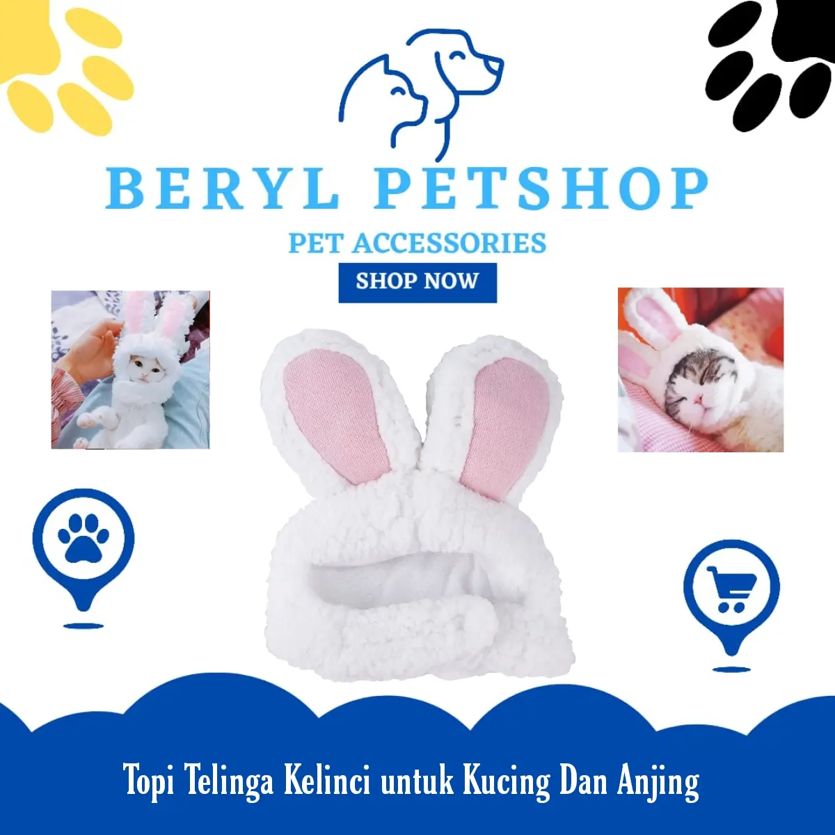 Topi Telinga Kelinci untuk Kucing dan Anjing