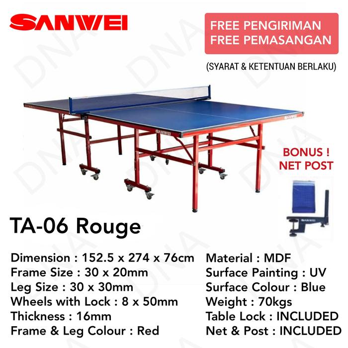 Gambar Table Tennis / Tenis Meja SANWEI TA-06 Rouge Indoor - ORIGINAL dari DNA Sport & Music Kota Administrasi Jakarta Utara Tokopedia