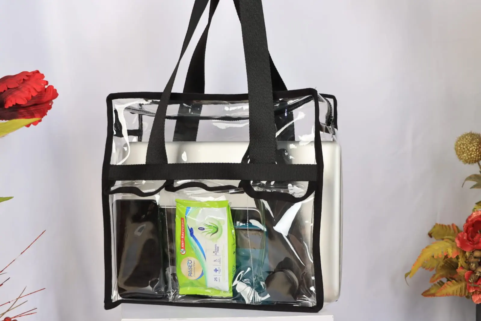 Tas Tote Mika bening PVC Transparan tebal premium tas laptop 13-14 inc