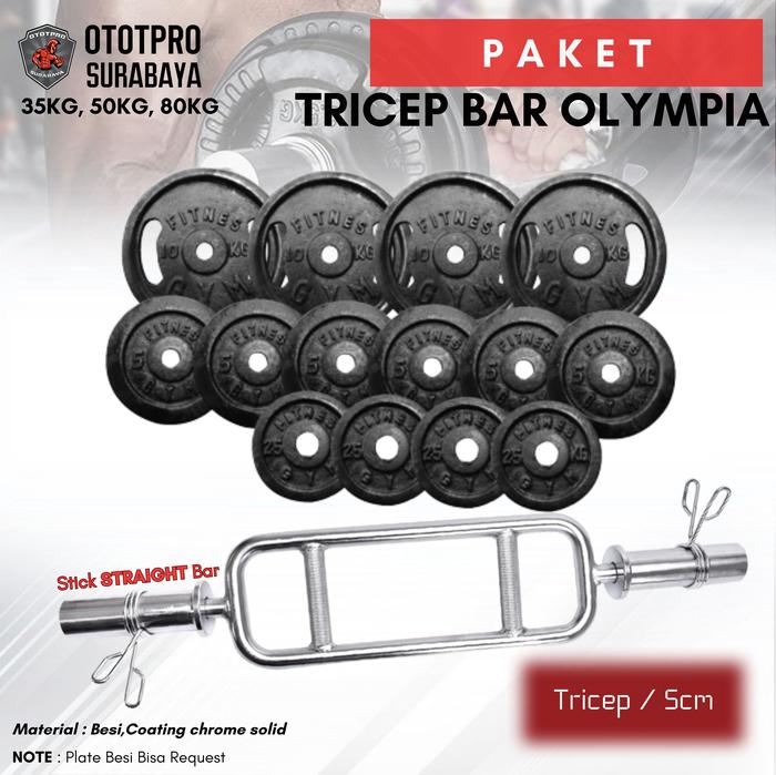 Gambar Paket Gym Stick Tricep Bar 5cm + Plate beban besi 35kg-Dumbell Barbel dari Ototpro Surabaya Kota Surabaya Tokopedia