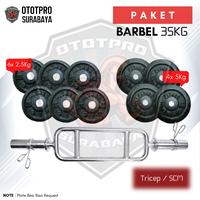 Gambar Paket Gym Stick Tricep Bar 5cm + Plate beban besi 35kg-Dumbell Barbel dari Ototpro Surabaya Kota Surabaya 2 Tokopedia