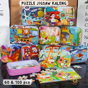 TAIYO Puzzle Kayu BOX Kaleng 60 100pcs Karakter Jigsaw Wooden Montessori Edukasi Mainan Anak