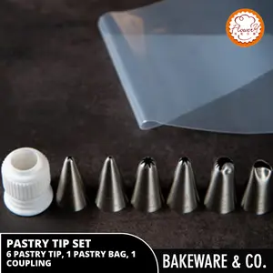 Spuit Nozzle Tip Stainless Steel 304 Set 6pcs - Alat Dekorasi Kue & Cupcake (Piping Bag + Coupling)