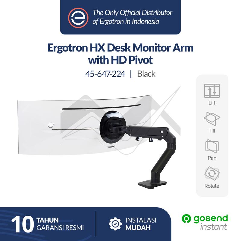 Ergotron HX Desk Monitor Arm with HD Pivot - Black (45-647-224) 1