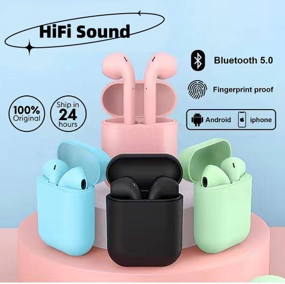 HEADSET BLUETOOTH INPODS WIRELESS i12 EARPHONE TWS  i7s BLUETOOTH 5.0 Green Pink 0