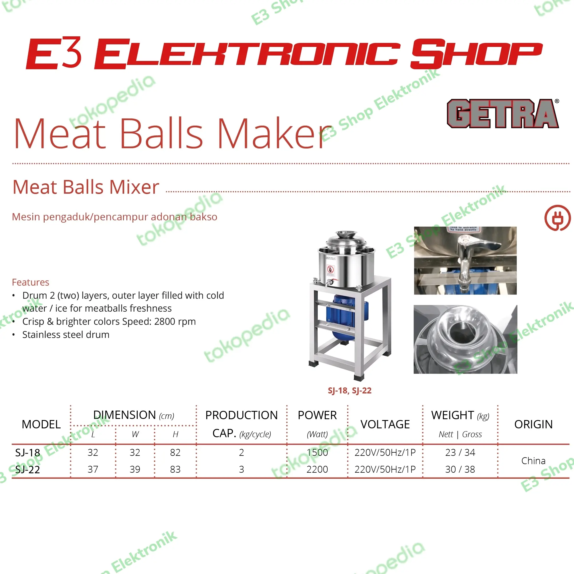 Getra Meat Ball Mixer SJ18 Mesin Pengaduk Adonan Bakso SJ 18