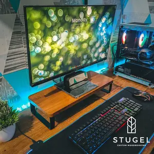 Stand Laptop / Stand Monitor / Stand imac Kaki Besi Jati Natural