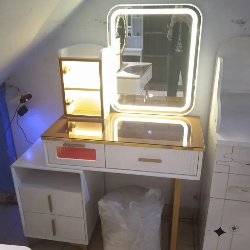 Meja Rias Import Putih Gold Lampu LED 0