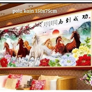 paket kristik cross stitch sulam delapan kuda horse pola kain