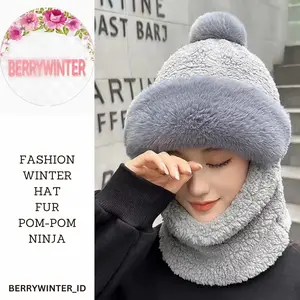 Topi Kupluk Facemask Bulu Pom Pom Hat Ninja New Winter Musim Dingin