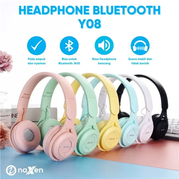Headset Bluetooth Bando Macaron Y08 Headphone Super Bass Stereo