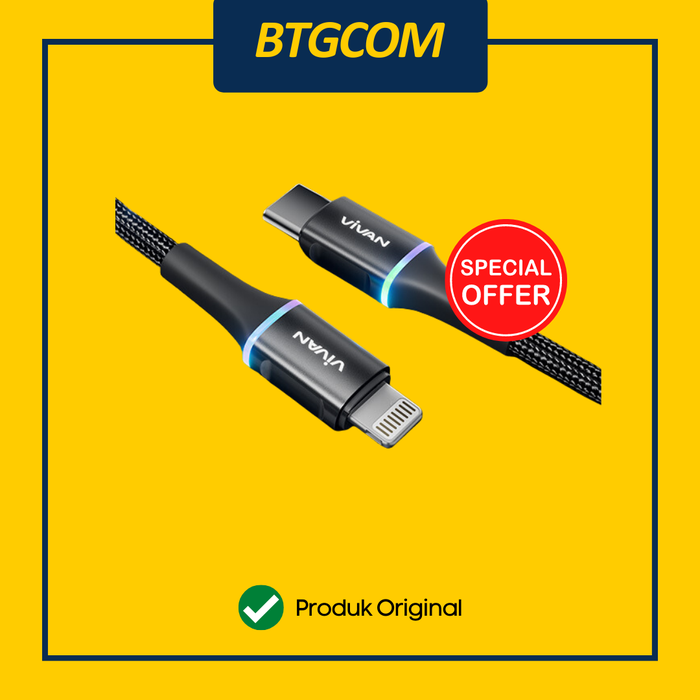 Gambar VIVAN VDCL120 KABEL DATA LED USB-C TO LIGHTNING/IPHONE FAST CHARGING dari btgcom Kota Denpasar Tokopedia