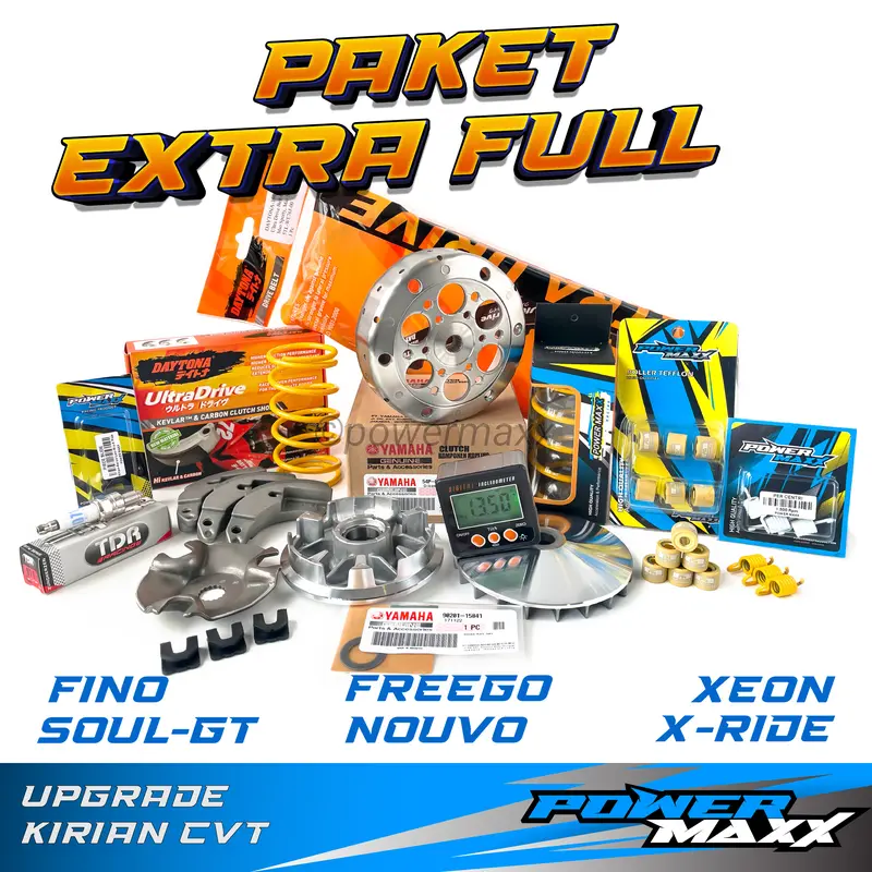 PAKET EXTRA FULL UPGRADE CVT soul gt x ride fino xeon fazzio freego nouvo xride x-ride 115 125 karburator karbu fi racing - Pulley Set ( Rumah Roller & Kipas Pulley ) + Mangkok Kampas Ganda + Per CVT + Roller + Per Kampas Ganda + Ekstra Pelengkap 0
