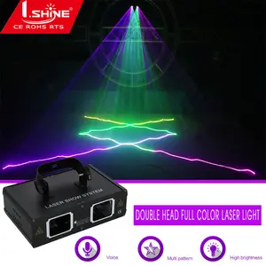 Lampu Laser Beam Panggung Lighting RGB DMX Disco Bar Party Light 2 Lamp Dual Hole Stage Effect DMX512 dengan Laser Merah 200 MW dan Hijau 150 MW untuk Acara Panggung