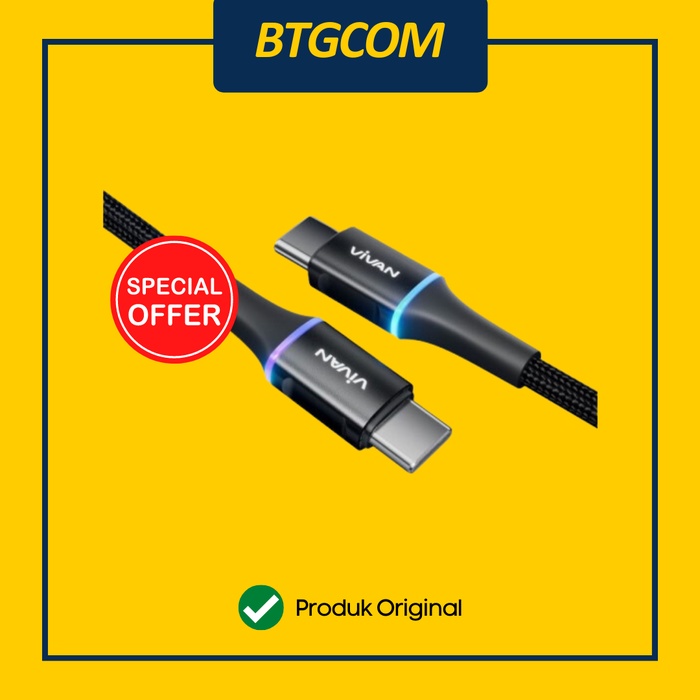 Gambar VIVAN VDCC120 KABEL DATA LED USB TYPE-C TO USB TYPE-C FAST CHARGING dari btgcom Kota Denpasar Tokopedia