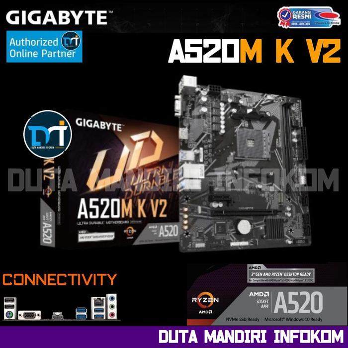 Gambar Gigabyte A520M K V2 - [Socket AM4, AMD A520, DDR4, USB 3.2, SATA3, m-ATX] dari Duta Mandiri Infokom Kota Administrasi Jakarta Pusat Tokopedia
