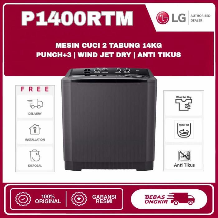 Gambar Mesin Cuci LG P1400RTM 2 Tabung 14kg Premium Semi Automatic 420W Black - Hemat Listrik Pengering dari LGAuthorizedDealer Kota Administrasi Jakarta Barat Tokopedia