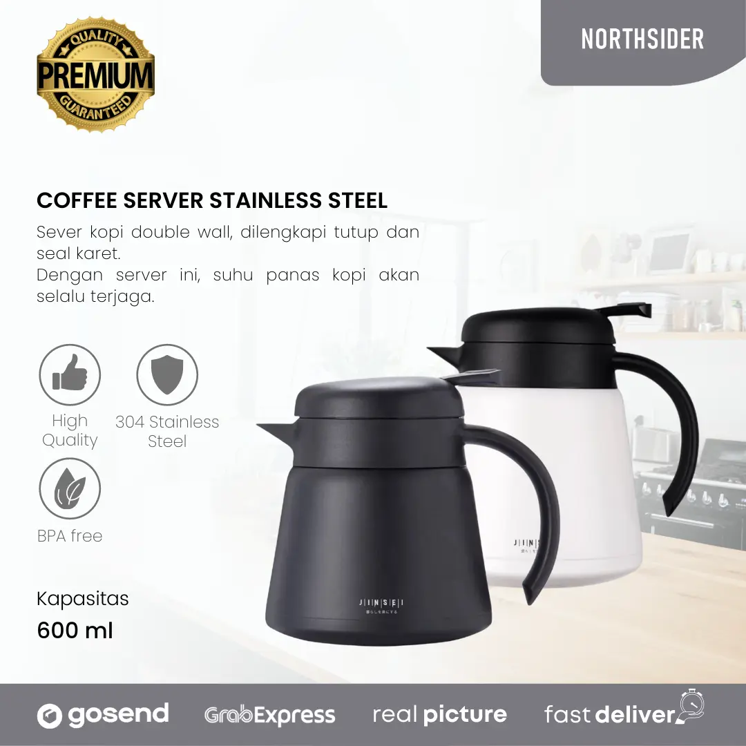 Server Kopi Stainless Steel 600ml Double Wall - Insulated Coffee Server