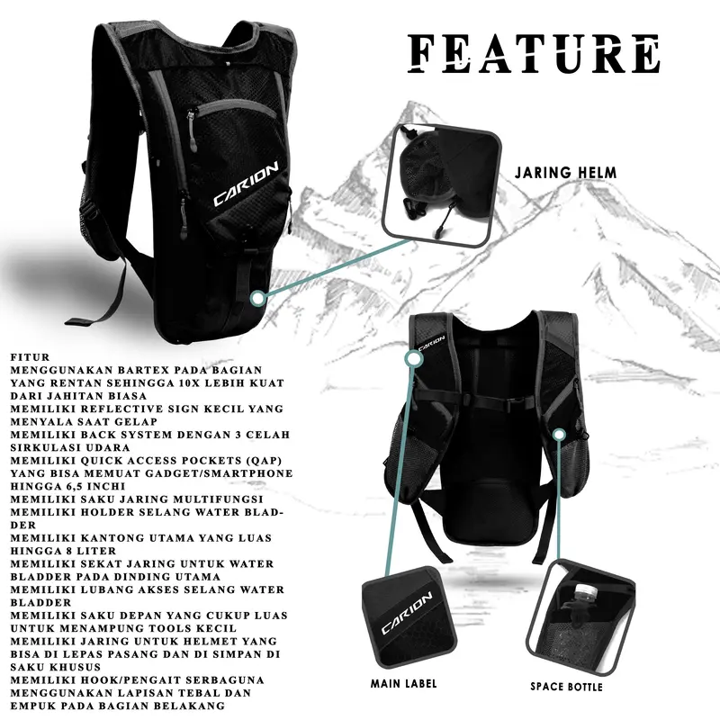 Tas Ransel Hydropack Sepeda Running Trail Carion Almo Black Bag 3