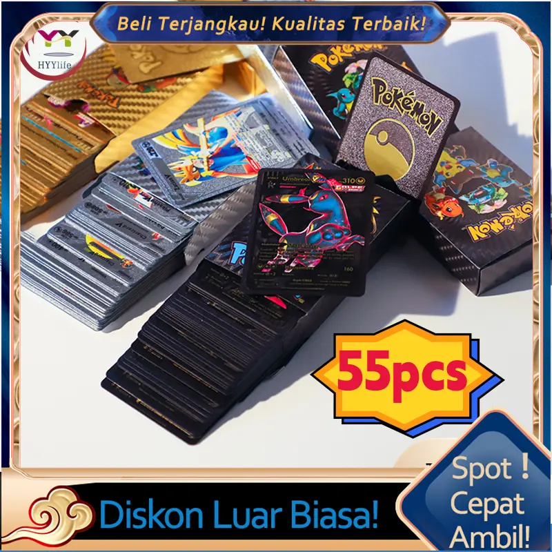 Kartu Pokemon Emas Pikachu 55PCS/Box: Permainan Interaktif Asyik 0