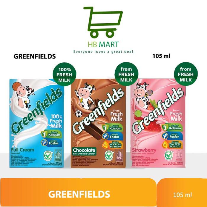 Gambar Greenfields Susu UHT Cokelat Malt /Stroberi /Full Cream 125ml (satuan) dari HAPPY BELLY MART Kota Medan Tokopedia