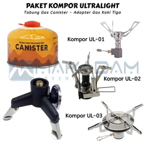 Paket Kompor Alat Masak Camping Hiking Ultralight Mini Tabung Ul Canister Adapter Kaki 3