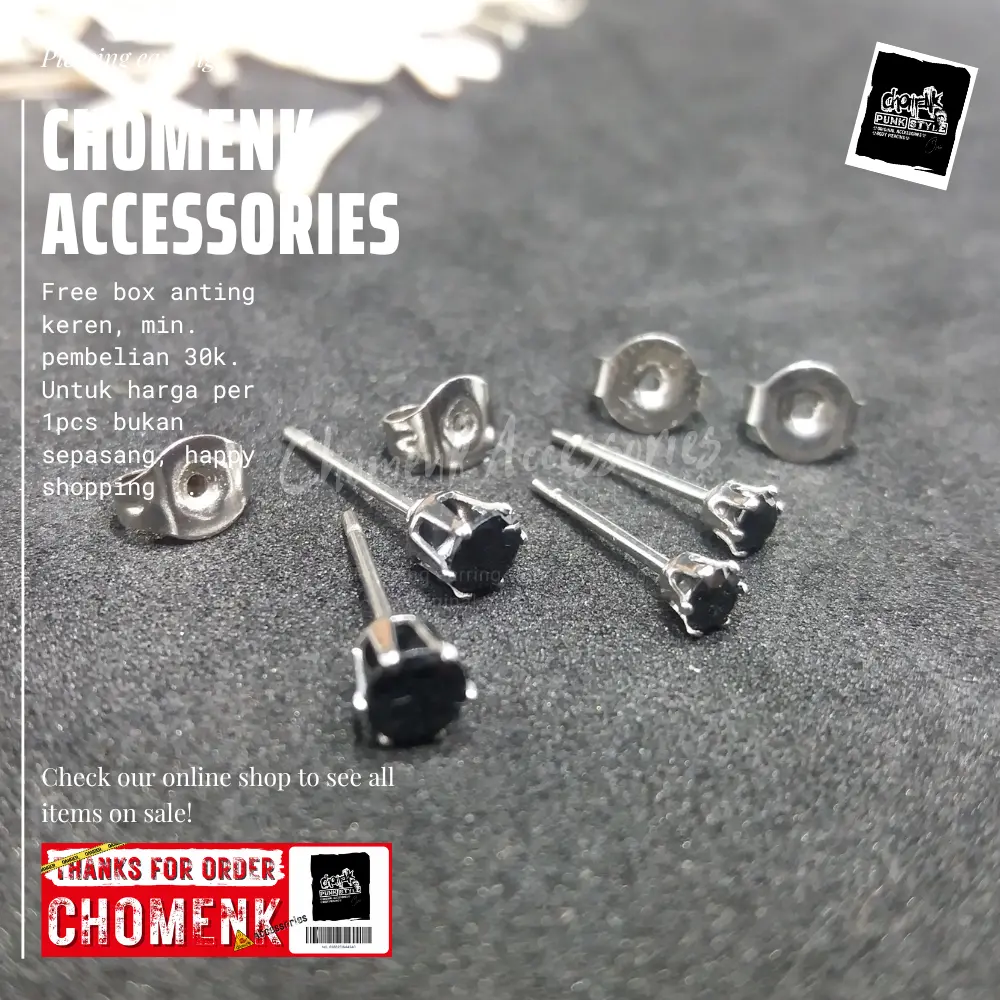 Piercing earring anting Zicron titanium black-gold (cewek/cowok).