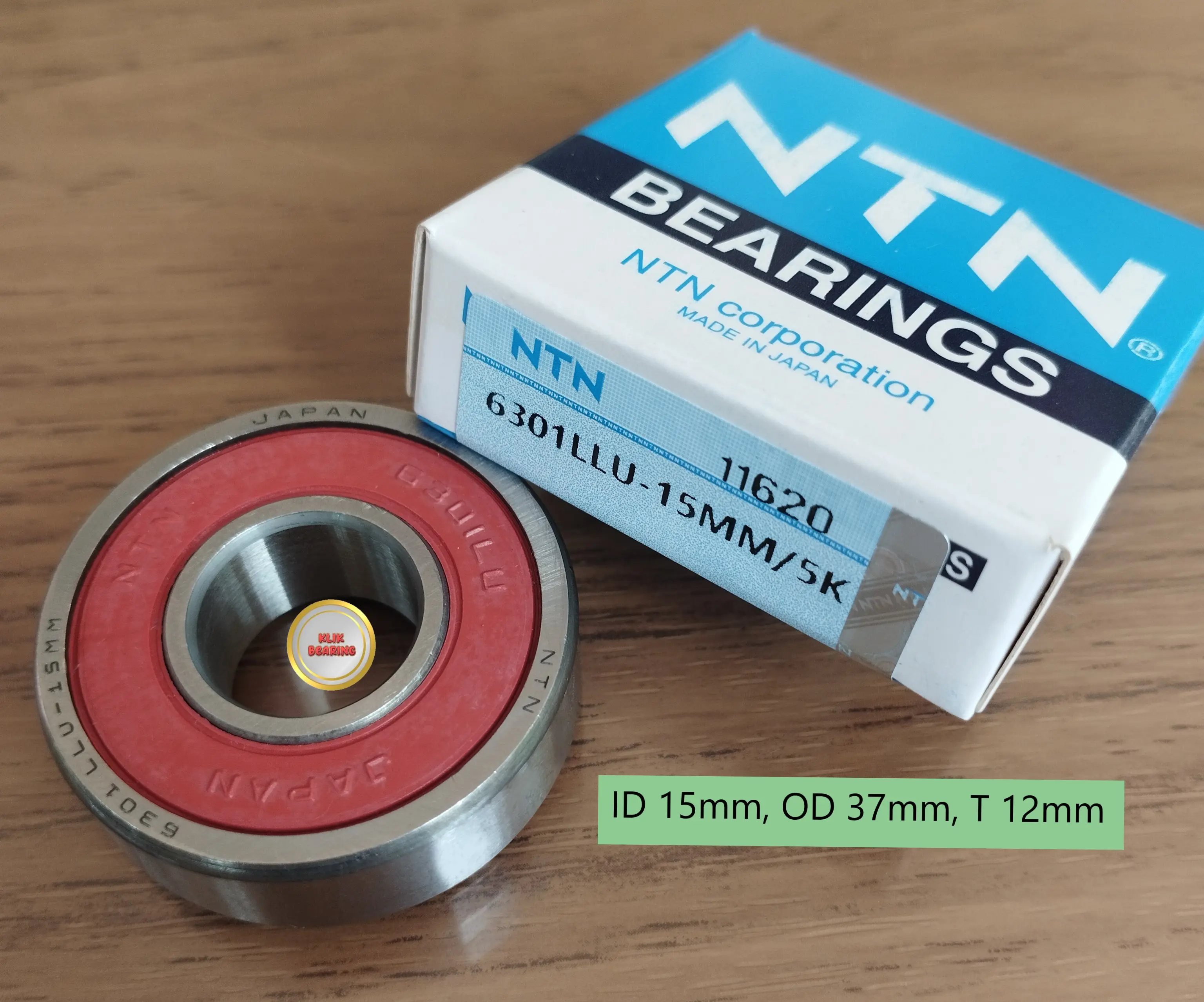 Bearing 6301 15mm Laher 6301LLU 15mm ( Special Bore ID 15mm) OD 37mm, T 12mm