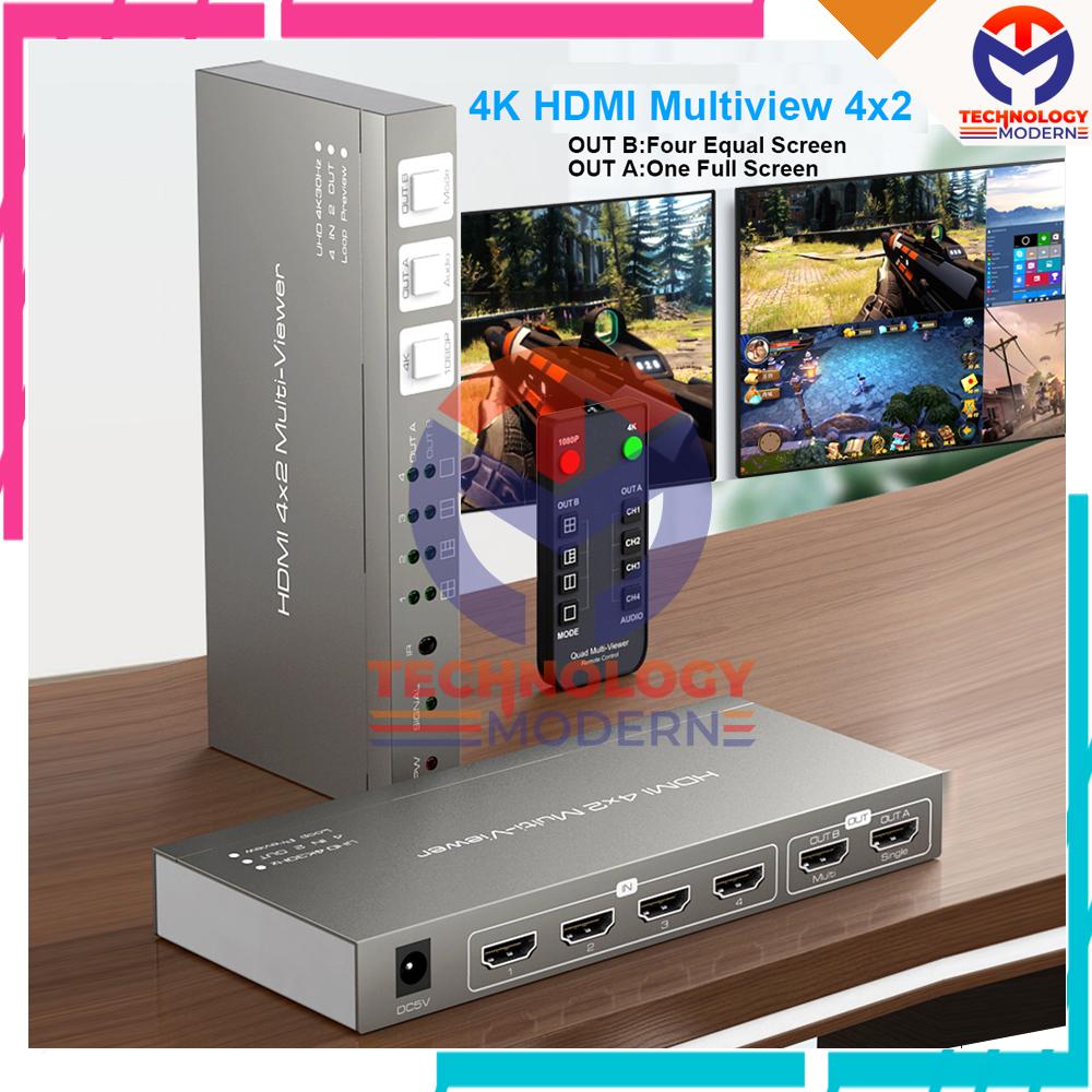 4K HDMI Quad Multi-Viewer 4x2 (4 Input 2 Output) Seamless Switching
